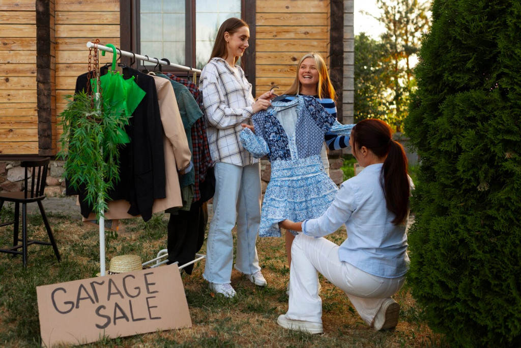 Sustainable Fashion: How Your Wardrobe Choices Impact the Planet 19 full shot people garage sale 23 2150661451