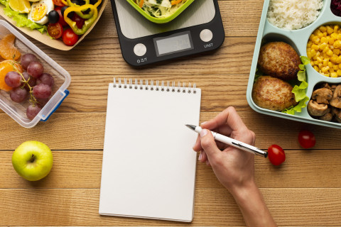 Meal Planning 101: A Beginner’s Guide to Stress-Free, Healthy Eating 95 top view tasty meal arrangement with empty notebook